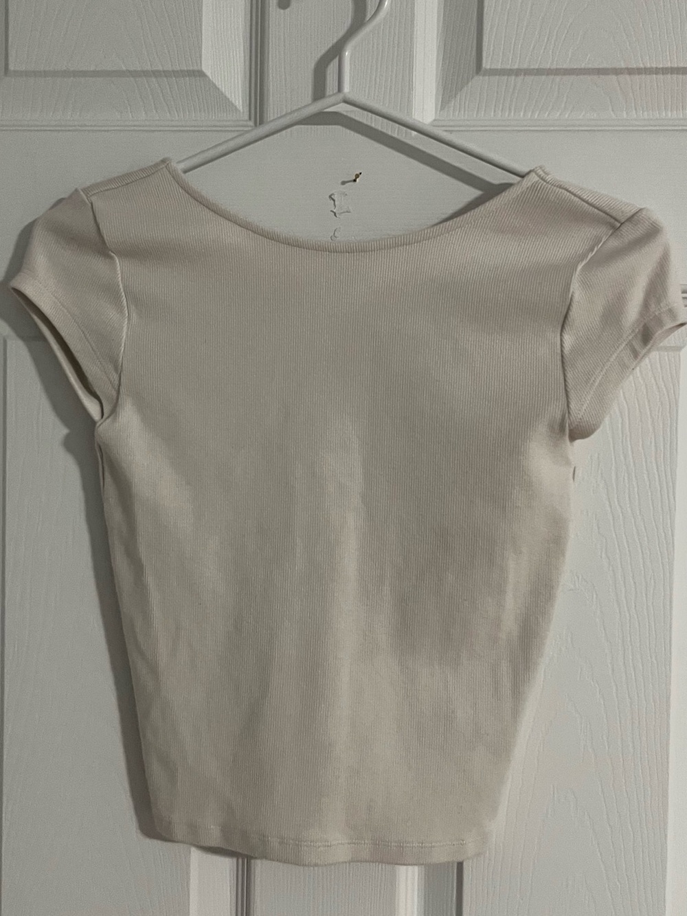 American Eagle Outfitters Cream Ribbed Short Sleeve Open Back Tee